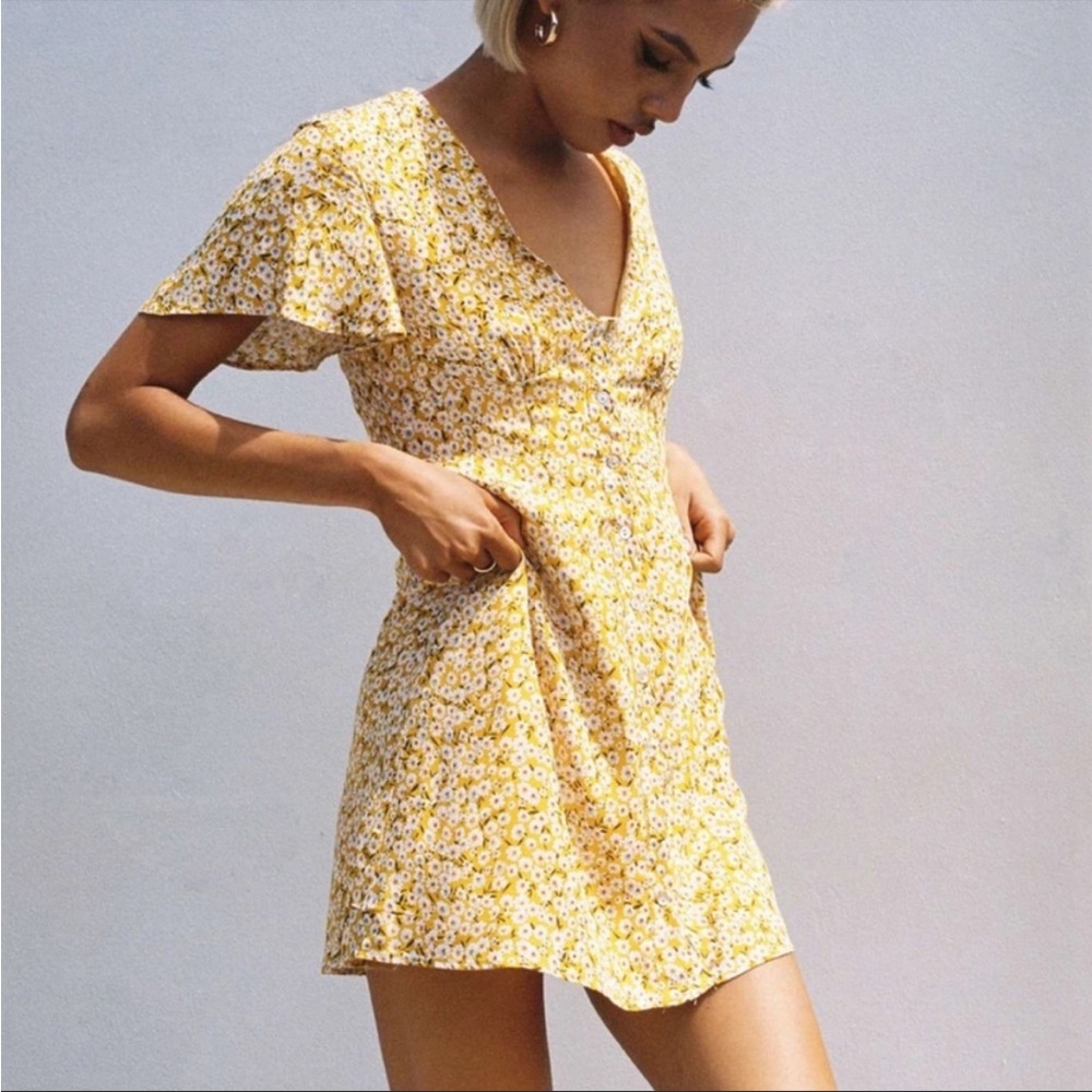 Polly Marigold yellow floral mini dress Size 2